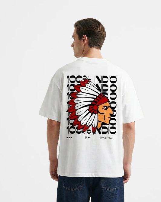 Camiseta 100% Indio blanca puesta, estudio
