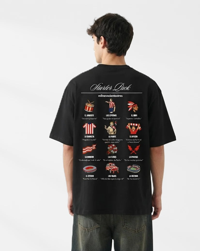 Camiseta ATM Starter Pack negra puesta, estudio